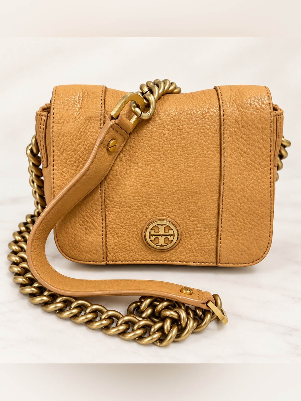 Tory Burch Tan Leather Fleming Small Shoulder Bag